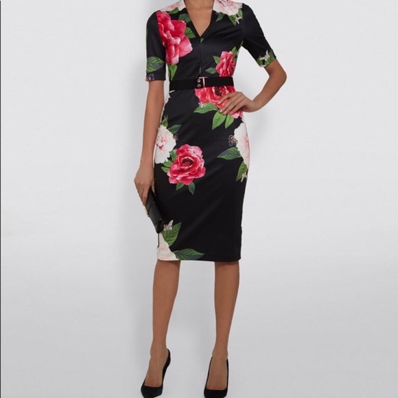 Ted Baker Black Floral Midi Dress - Picture 3 of 10